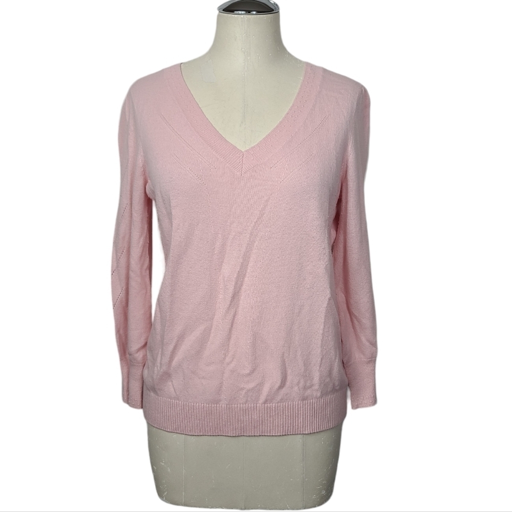 Draper James V Neck Pink Cashmere Wool Blend Sweater S